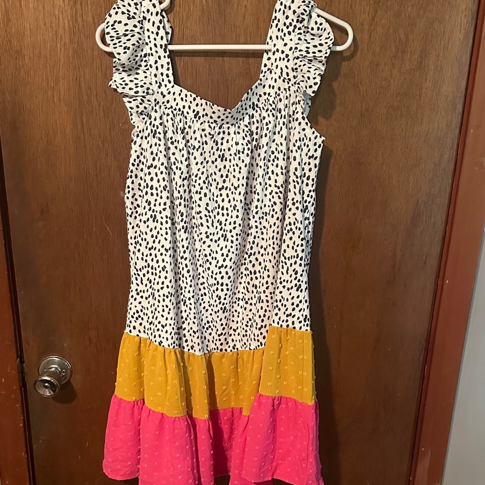 Polka Dot Kids Dress with Yellow and Pink Accents